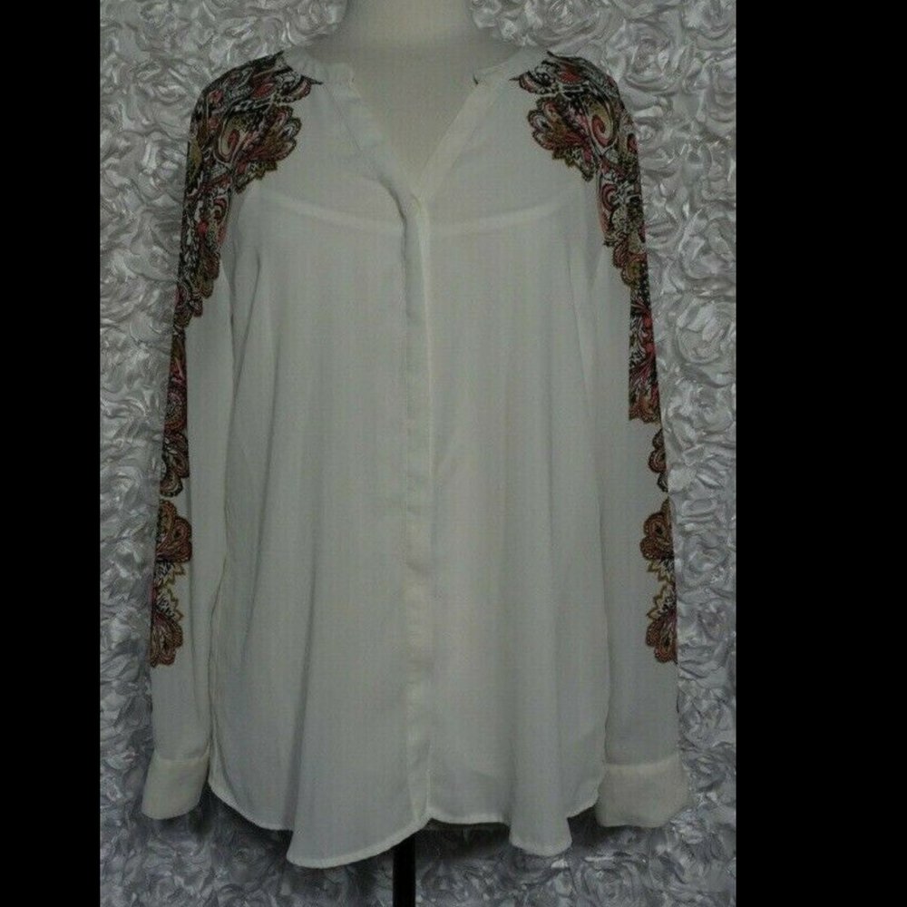 Dana Buchman Size 14 Paisley Print Sheer Button Up Blouse